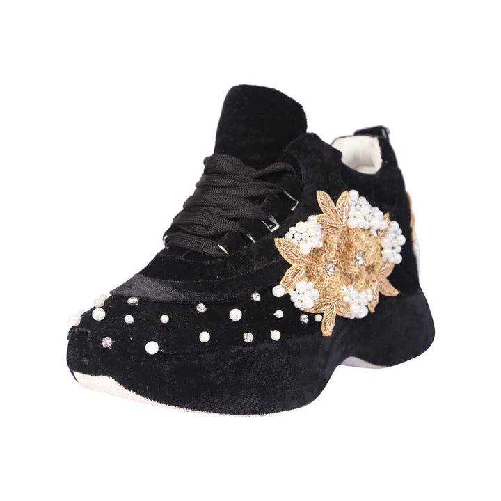 Hand Embellished Women Black Sneakers | For Modern Day Wedding