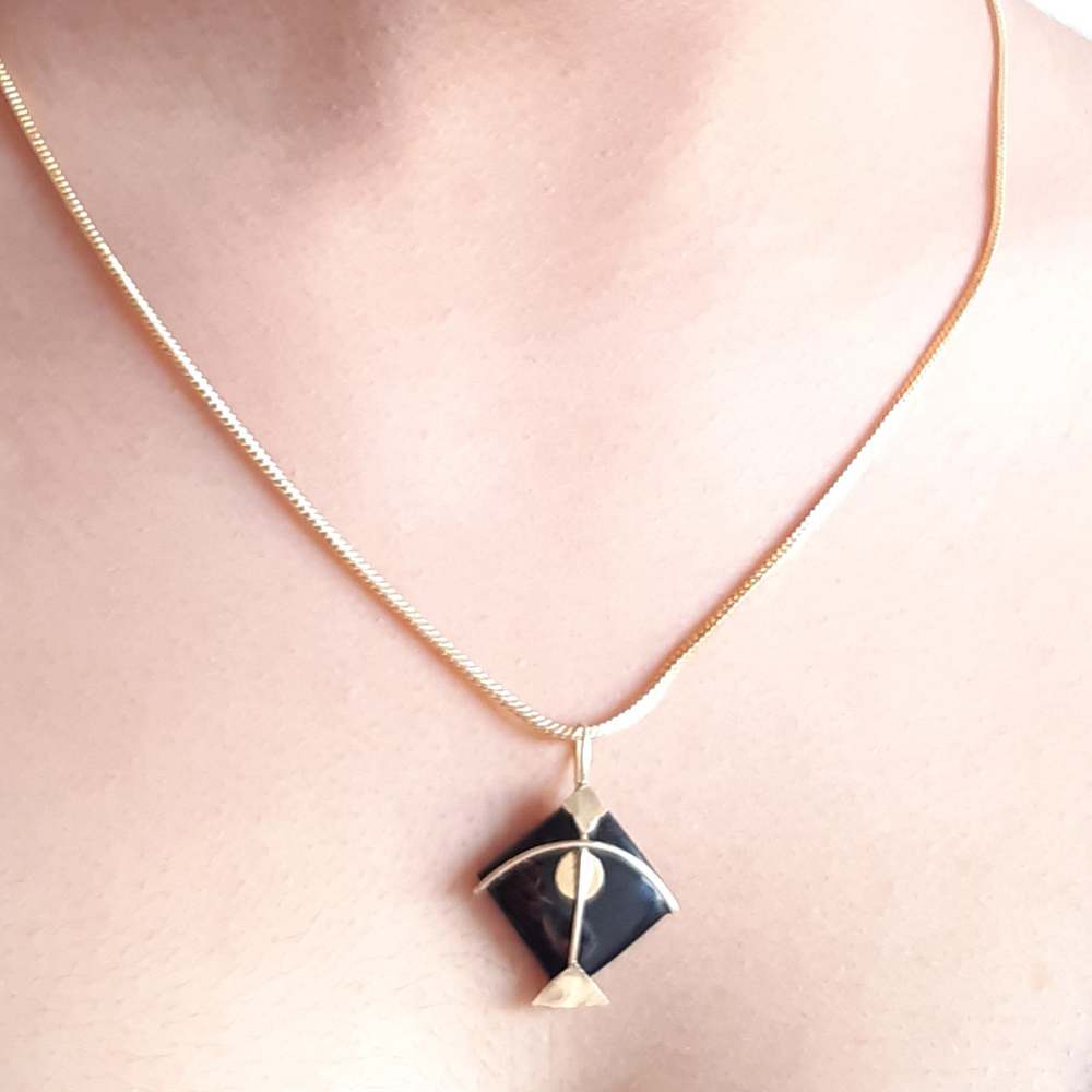 Black Pendant | Kite Designed | Hand Cut | Made of Black Onyx And Gold Plated 925 Silver