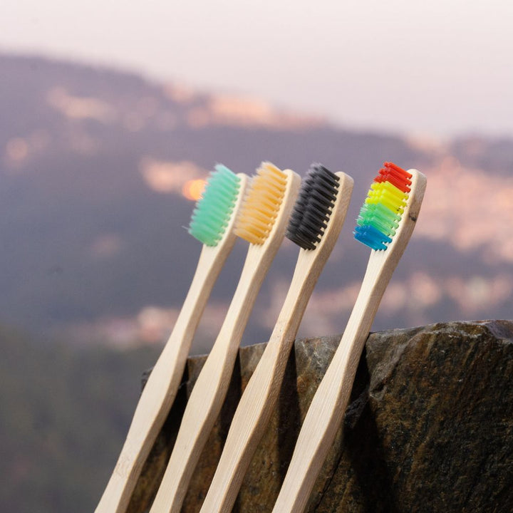 Bamboo Toothbrush | Colourful Bristle | Natural | Anti- Bacterial | Pack of 4