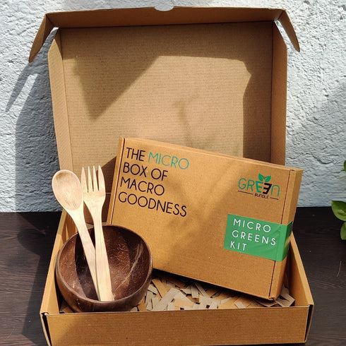 DIY Gift Box - Microgreens Growing Kit, Coconut Bowl & Bamboo Cutlery | Set of 3 Items