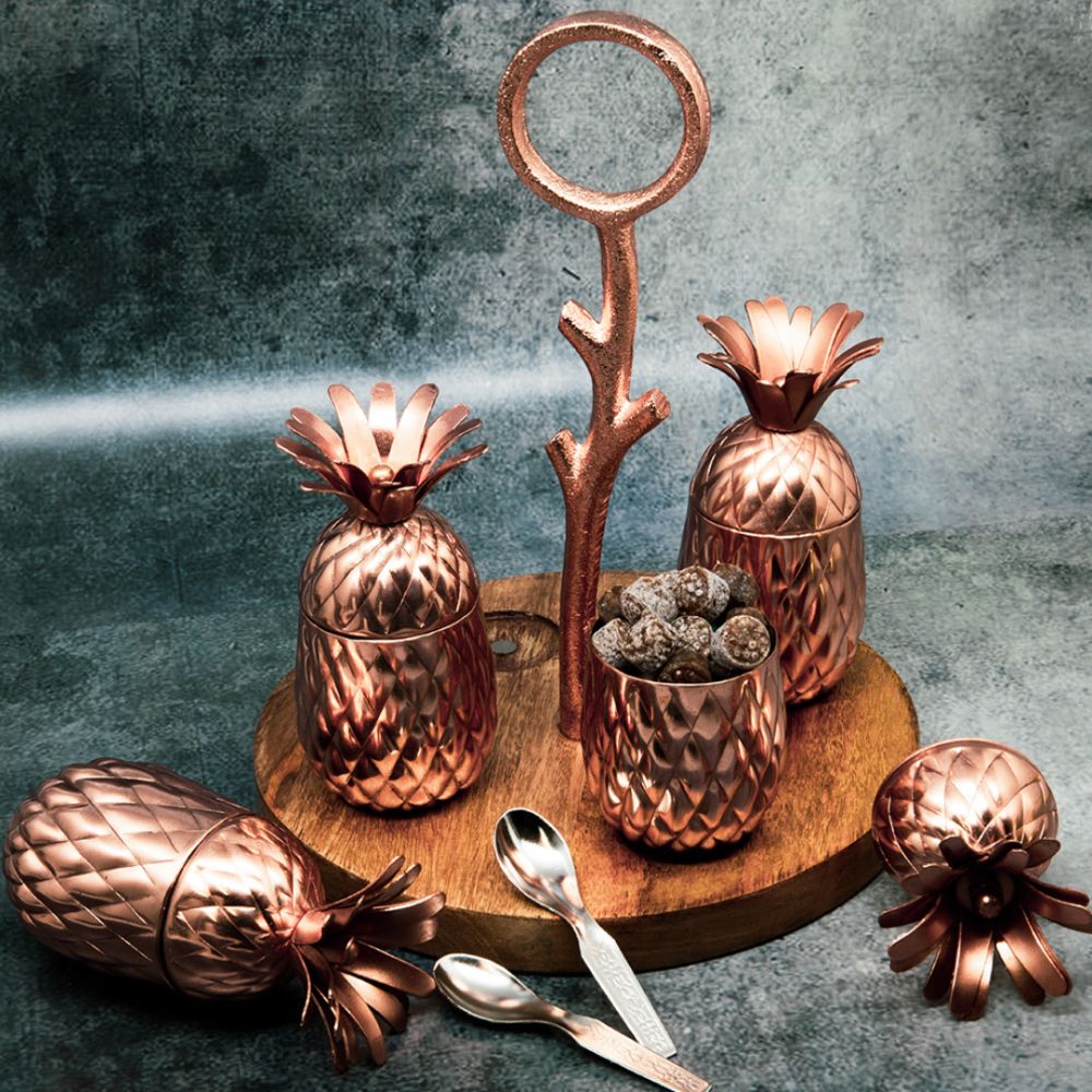 Pinapple Decorative Mukhwas Copper Supari Set | Dining Room Decor | Artisanal | Hand-Crafted