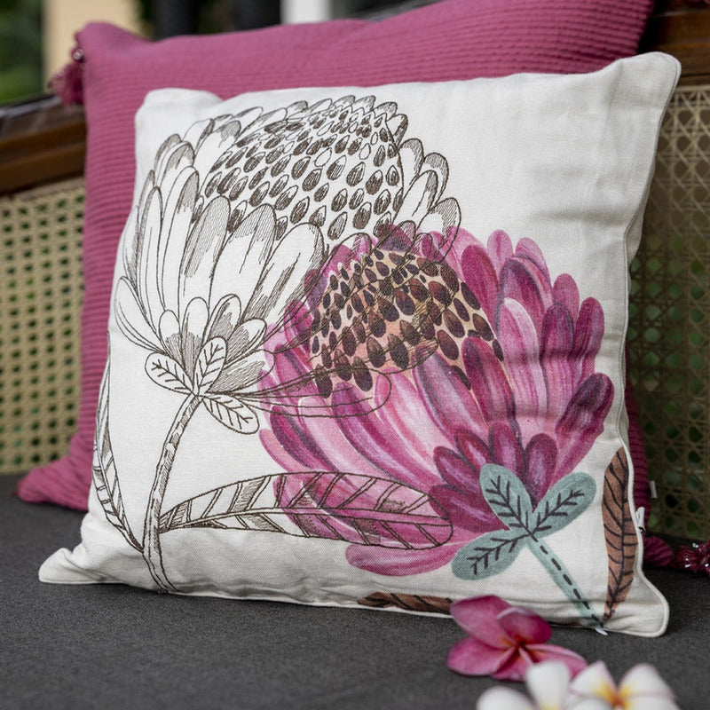 Floral Digital Print Cushion Cover | Contemporary Decor | Linen | 16 x 16 Inch