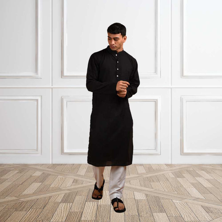 Black Cotton Long Kurta | Cotton