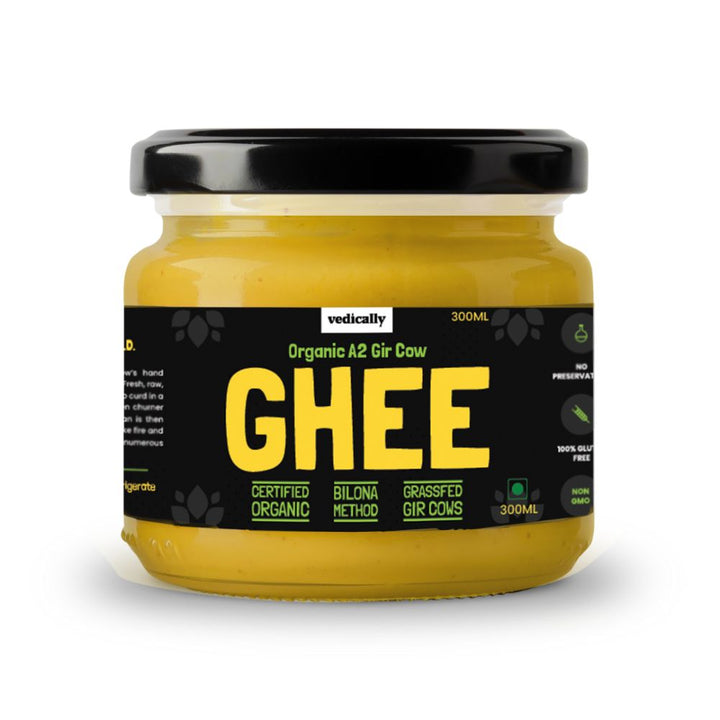 A2 Gir Cow Ghee | Bilona Churning | No Trans Fat | No GMO | Organic | Glass Jar of 300 ML