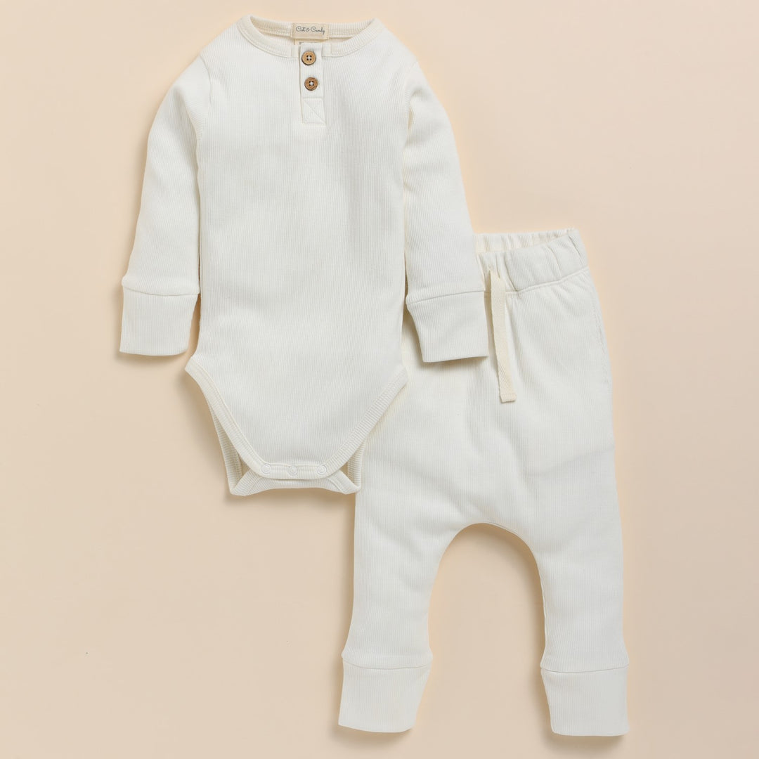 Milk White Infant Co-Ord Set | 100% Cotton | Unisex | Pack Of 2