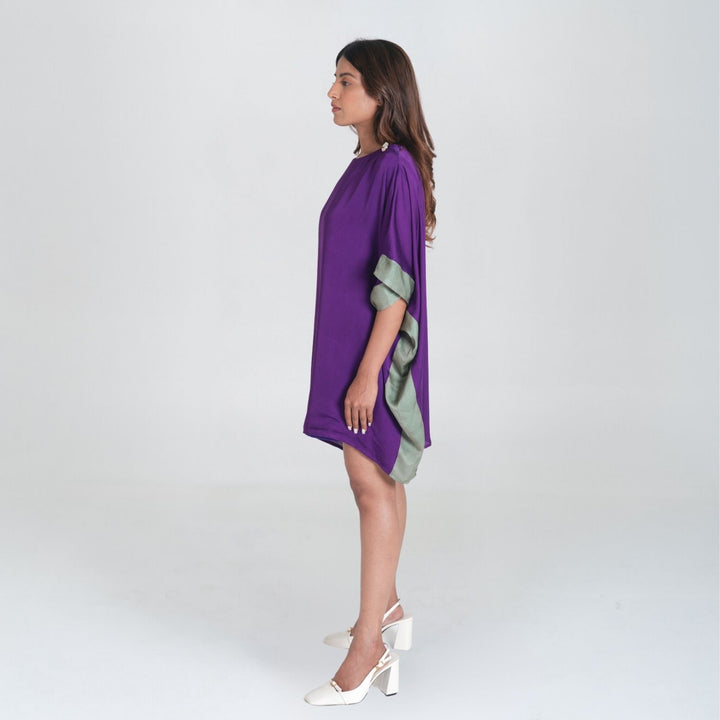 Vibrant Purple-Green Short Kaftan Dress | Modal | Stylish Casual Wear