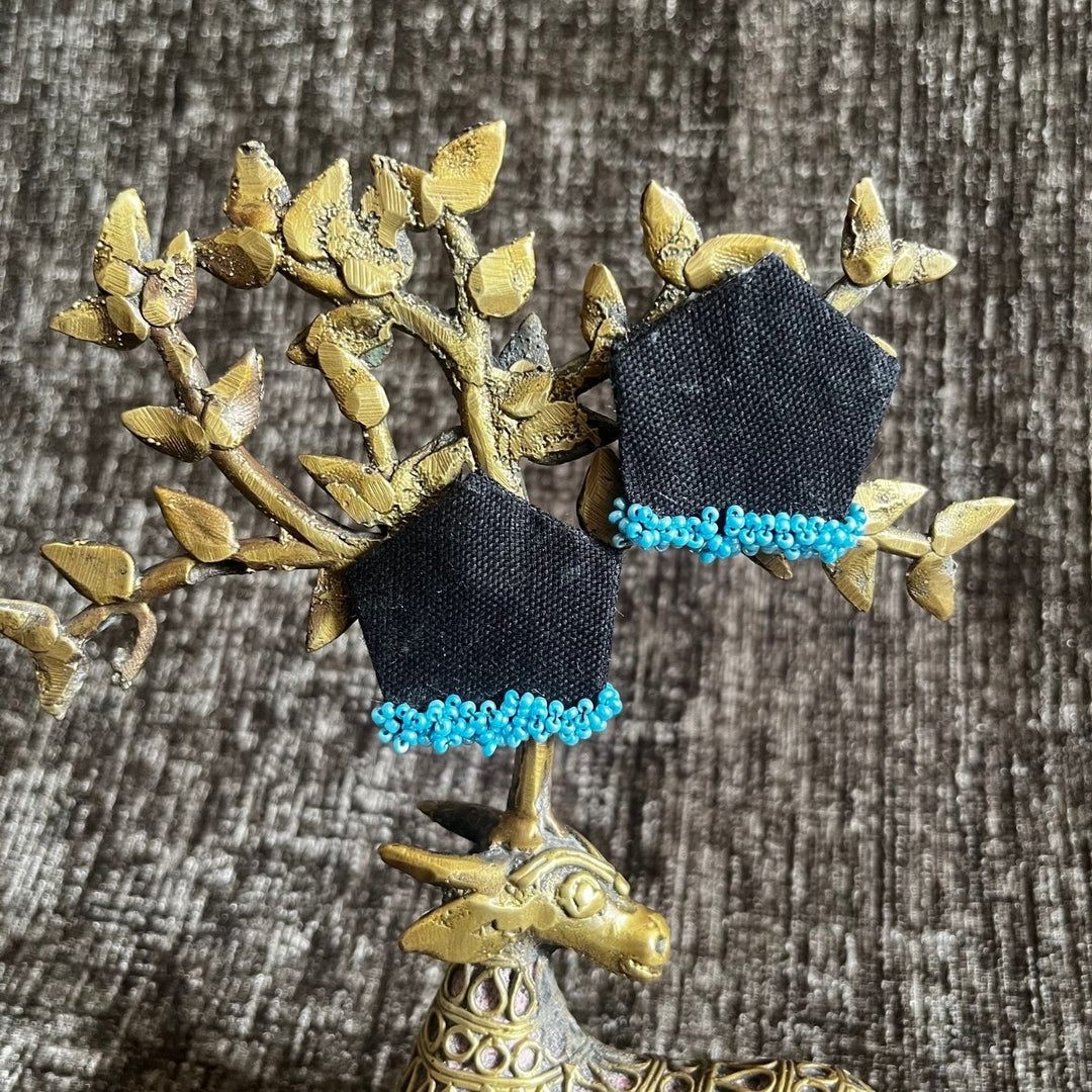 Pentagon Shaped Earrings | Bead Embellished | Hand-Crafted Fabric Jewelry