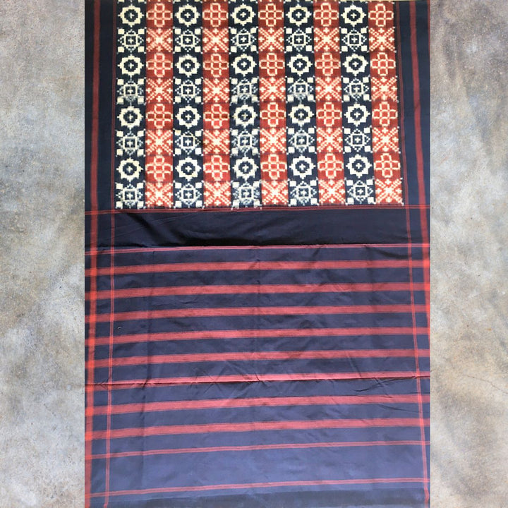 Indigo Blue & Red Pochampally Double Ikat Saree | Cotton | Timeless Grace