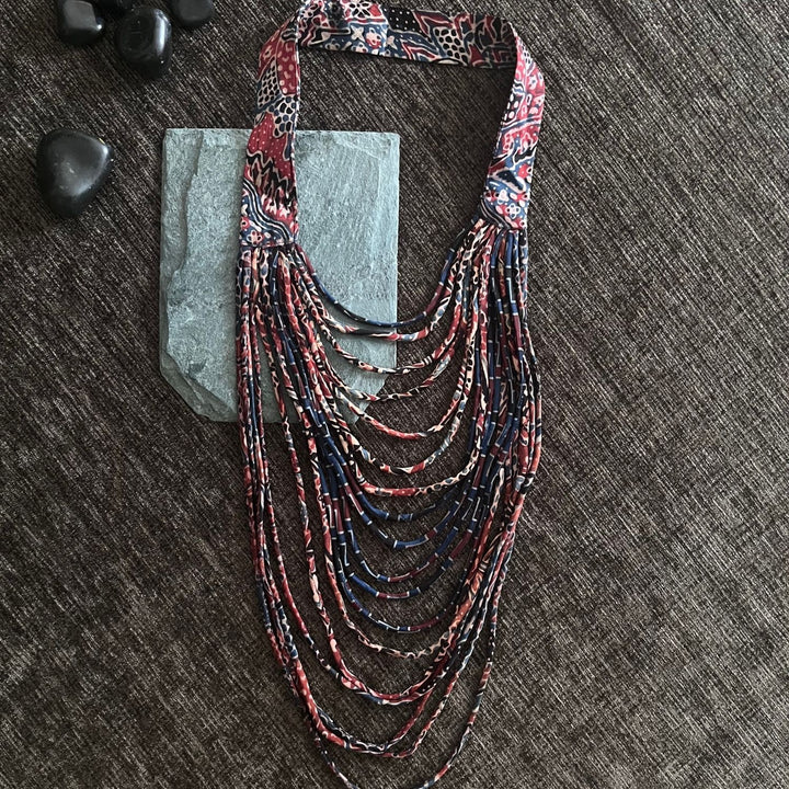 Women Layered Necklace | Bohemian | Indigo & Madder Red | Ethnic & Smart