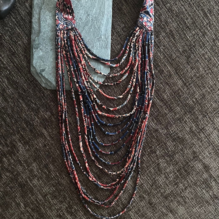 Women Layered Necklace | Bohemian | Indigo & Madder Red | Ethnic & Smart