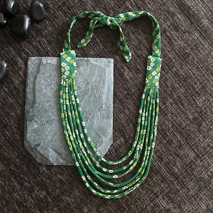 Multi-layered Bandhani Neckpiece For Women | Contemporary Style | Green | Chic