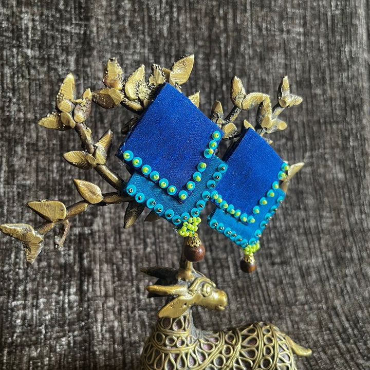 Layered Two Tone Blue Earrings | Hand Crafted | Monochrome Look | Ethnic Fabric Jewelry