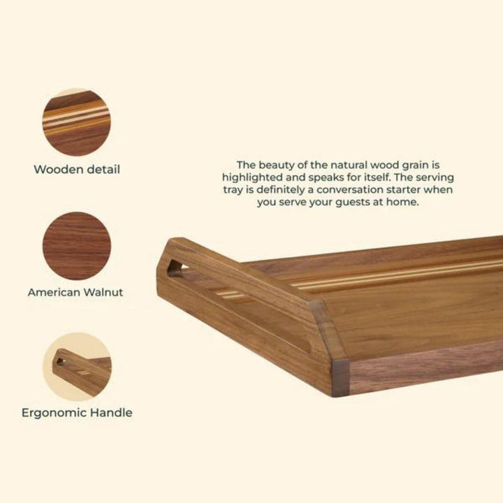 Grado Serving Tray | American Walnut Wood | Hand-Crafted | Large -16 Inch