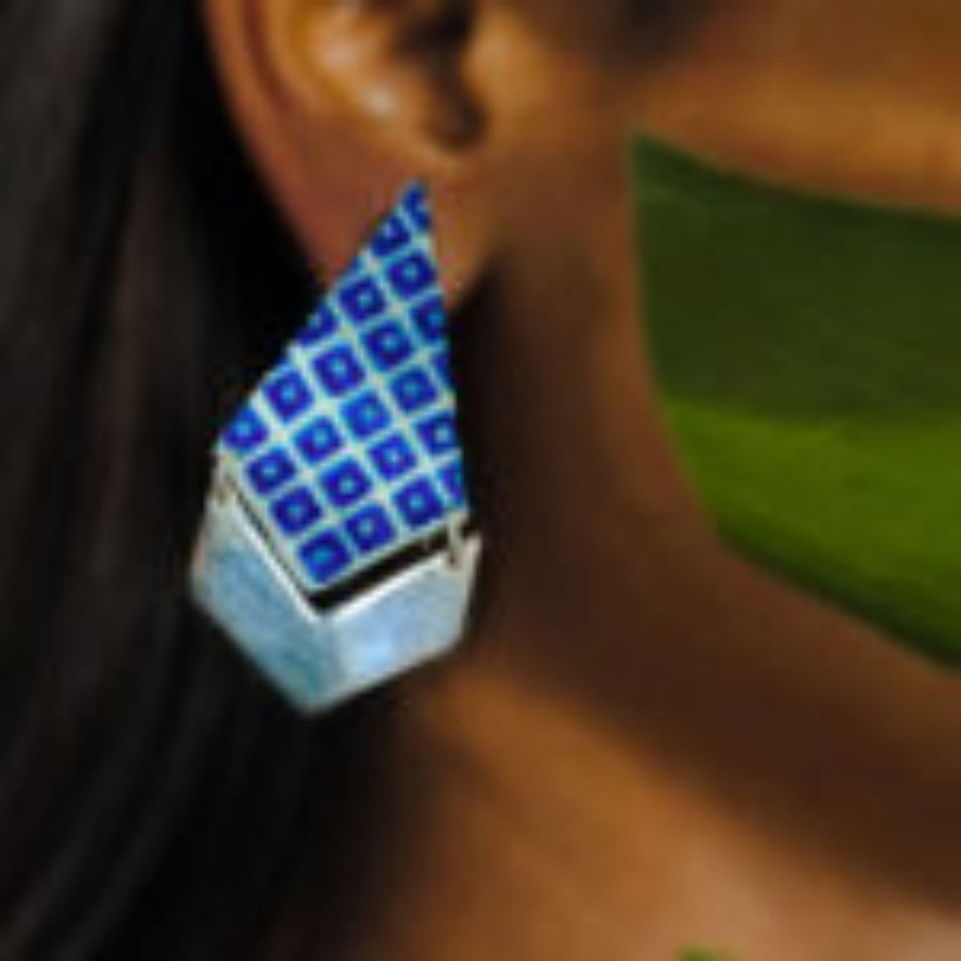 Chequered Earrings | Silver Jewellery | Hand Painted Earrings | Intricate