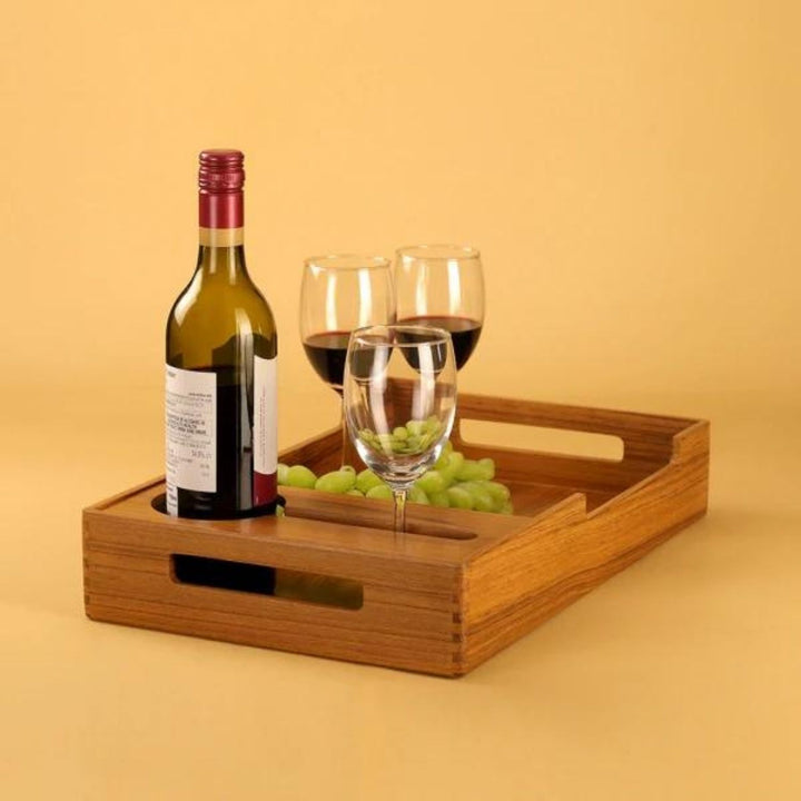 Cresta Wine Serving Tray | Premium Teak Wood | Hand-Crafted | 18 Inch