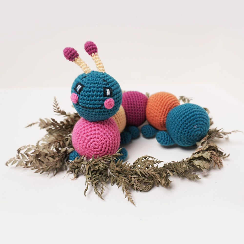 Cute Caterpillar Soft Toy for Babies | Hand Made of Crochet | Kids Safe | Multi-Colour