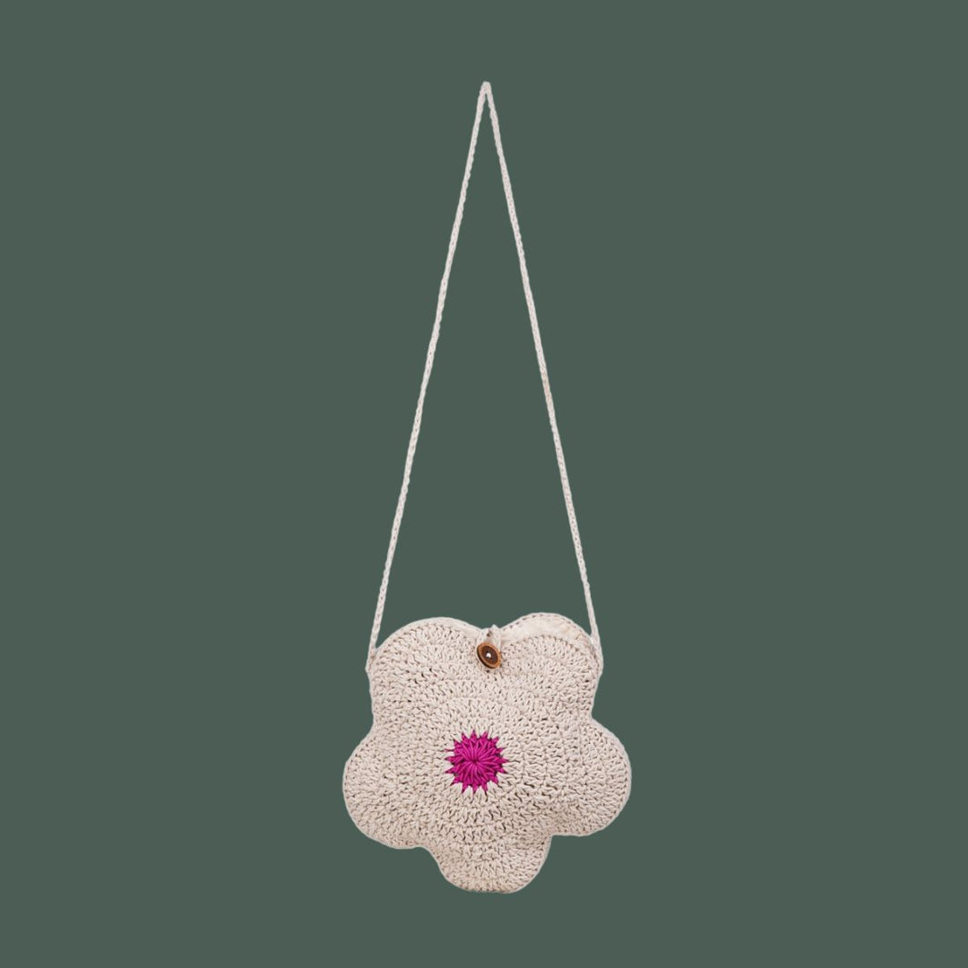 Hand-Crafted Flower Sling Bag | Hand-Crochet | Cotton Yarn | Off White