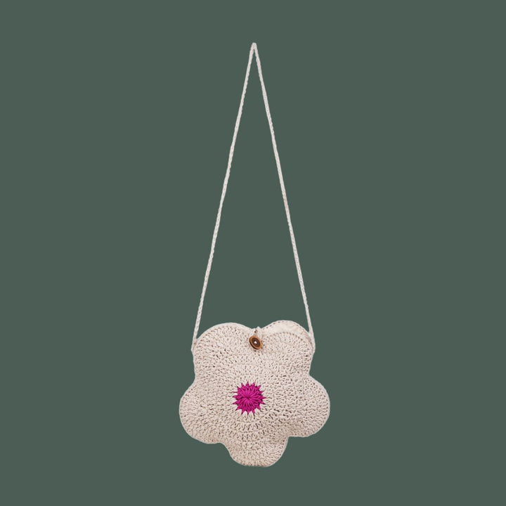 Hand-Crafted Flower Sling Bag | Hand-Crochet | Cotton Yarn | Off White