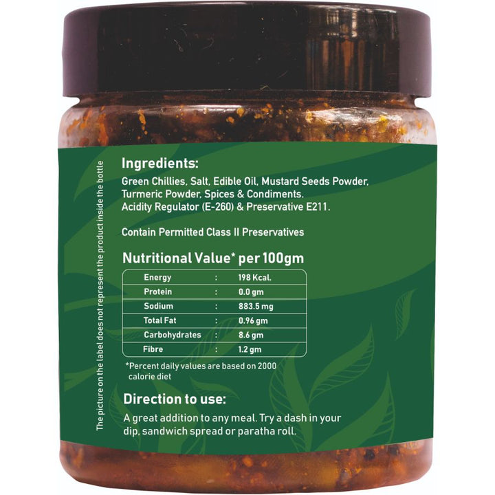 Spicy Green Chili Achar | Made in UP Style & Sourced from Patna | Bottle of 200 GM