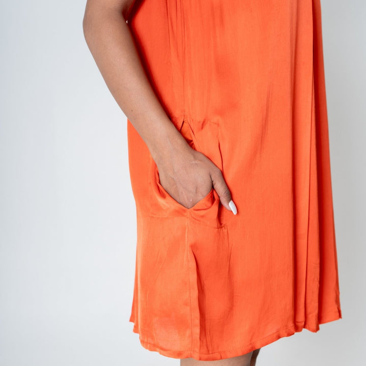 Orange-Pink Color-Block Short Dress | Modal | Minimalist And Chic