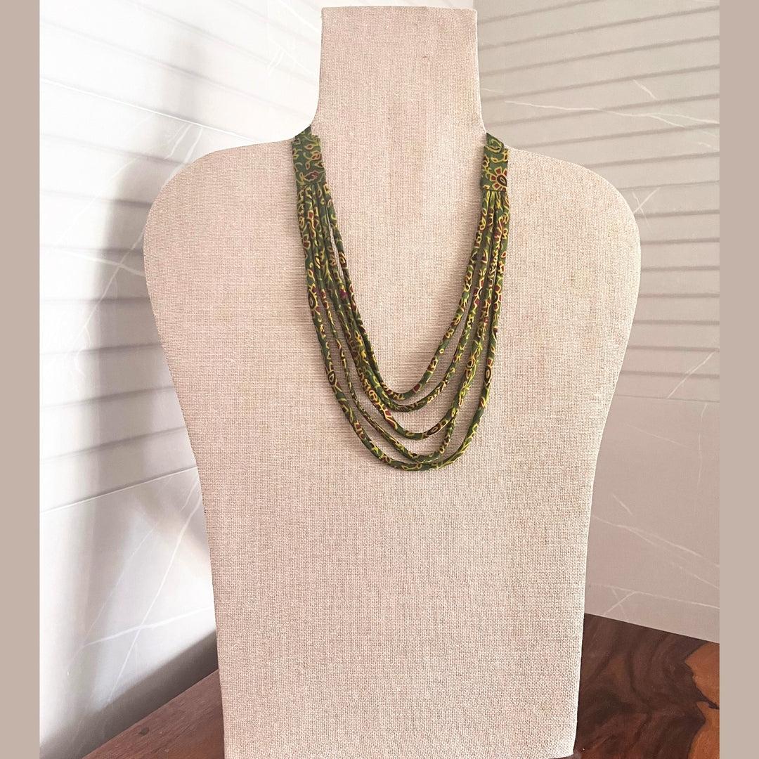 Multi Strand Women Neckpiece | Handcrafted | Bohemian Style | Henna Green | Artistic