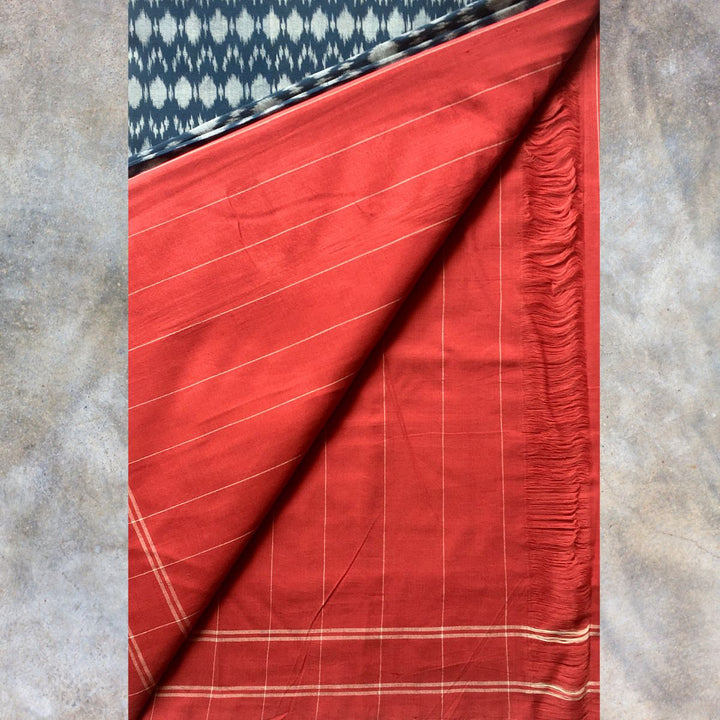 Single Ikat Indigo Blue & Red Pochampally Saree | Minimalistic | Graceful