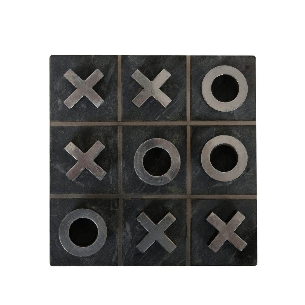 Tic Tac Toe Table Top Decor | Elegant Table Accents | Hand-Crafted | Metal & Stone In Black | 6 Inch