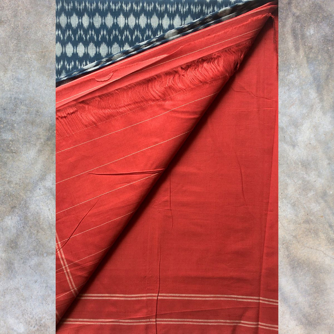 Single Ikat Indigo Blue & Red Pochampally Saree | Minimalistic | Graceful