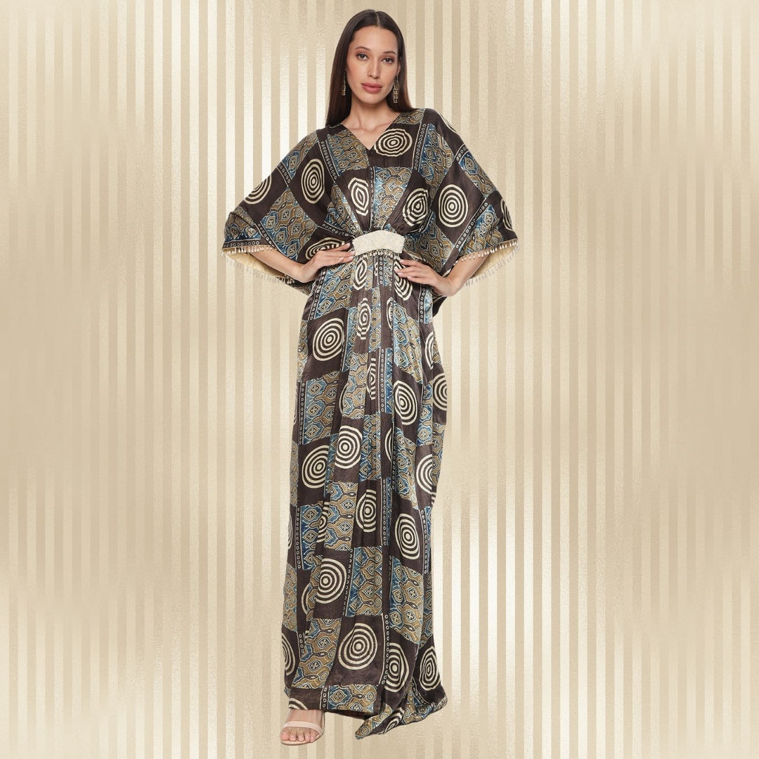 Tayesha Ajrakh Modal Kaftan | Hand-Block Print | Celestial Chic