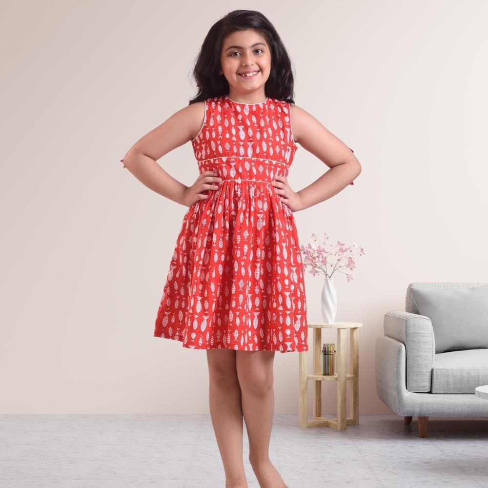 Fish Twirl Dress | Occasion Wear | Cotton | Red And White