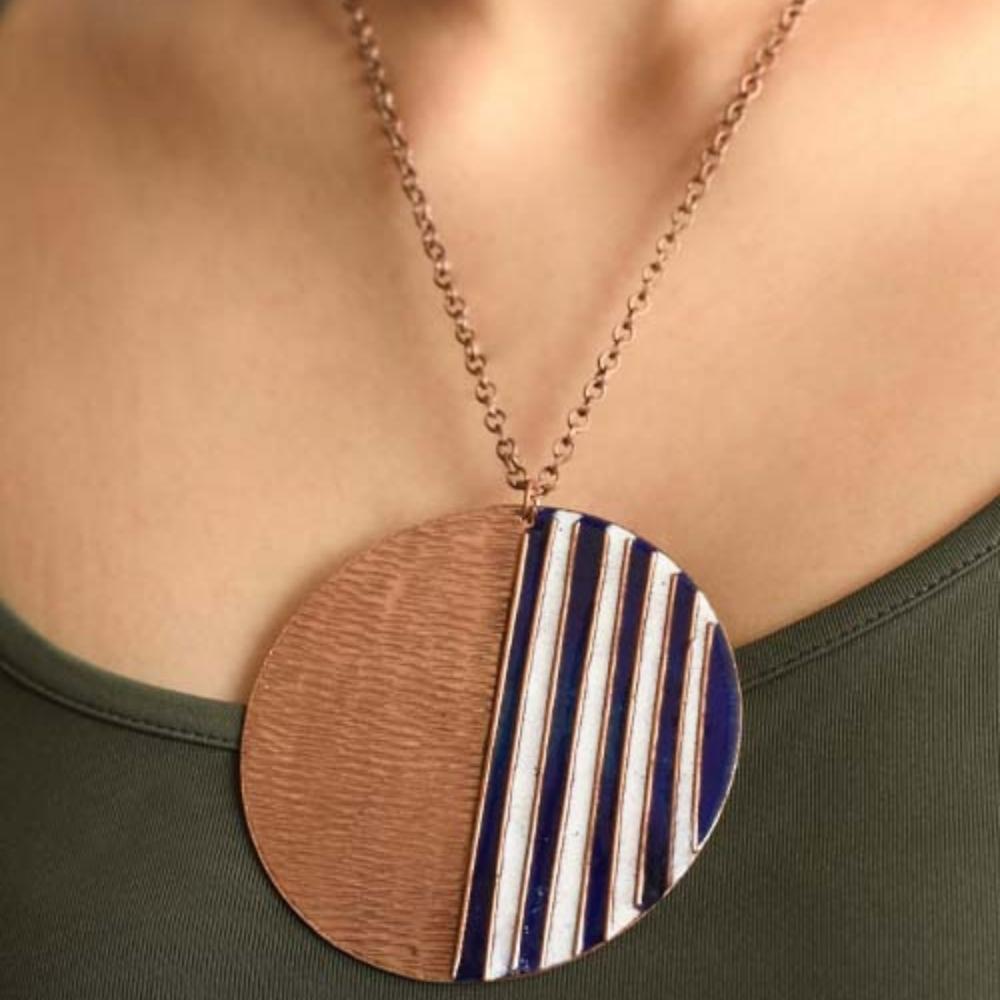 Crinkle Copper Enamel Pendant Necklace | Hand-crafted | Ocean