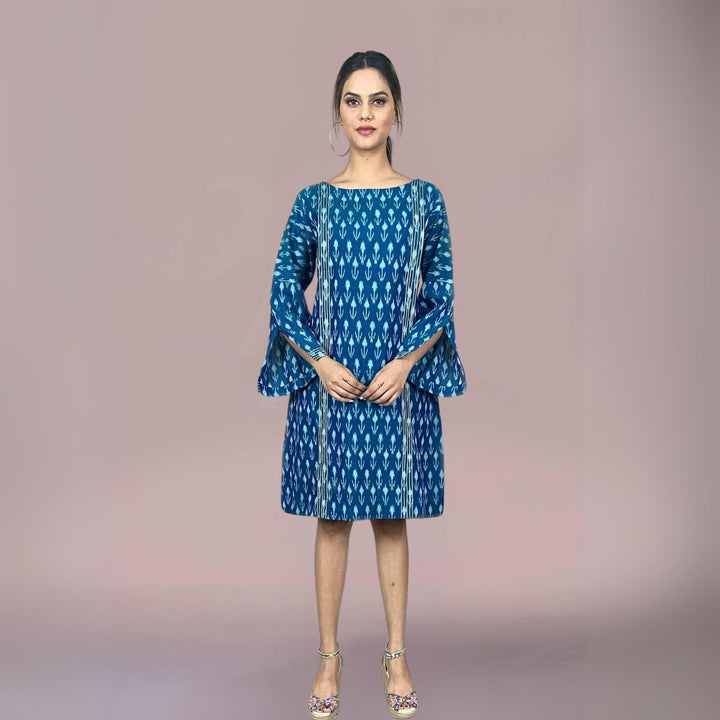 Alicia Ikat Panelled Dress | Shift Dress | Embroidered | Buoyant Look | Blue