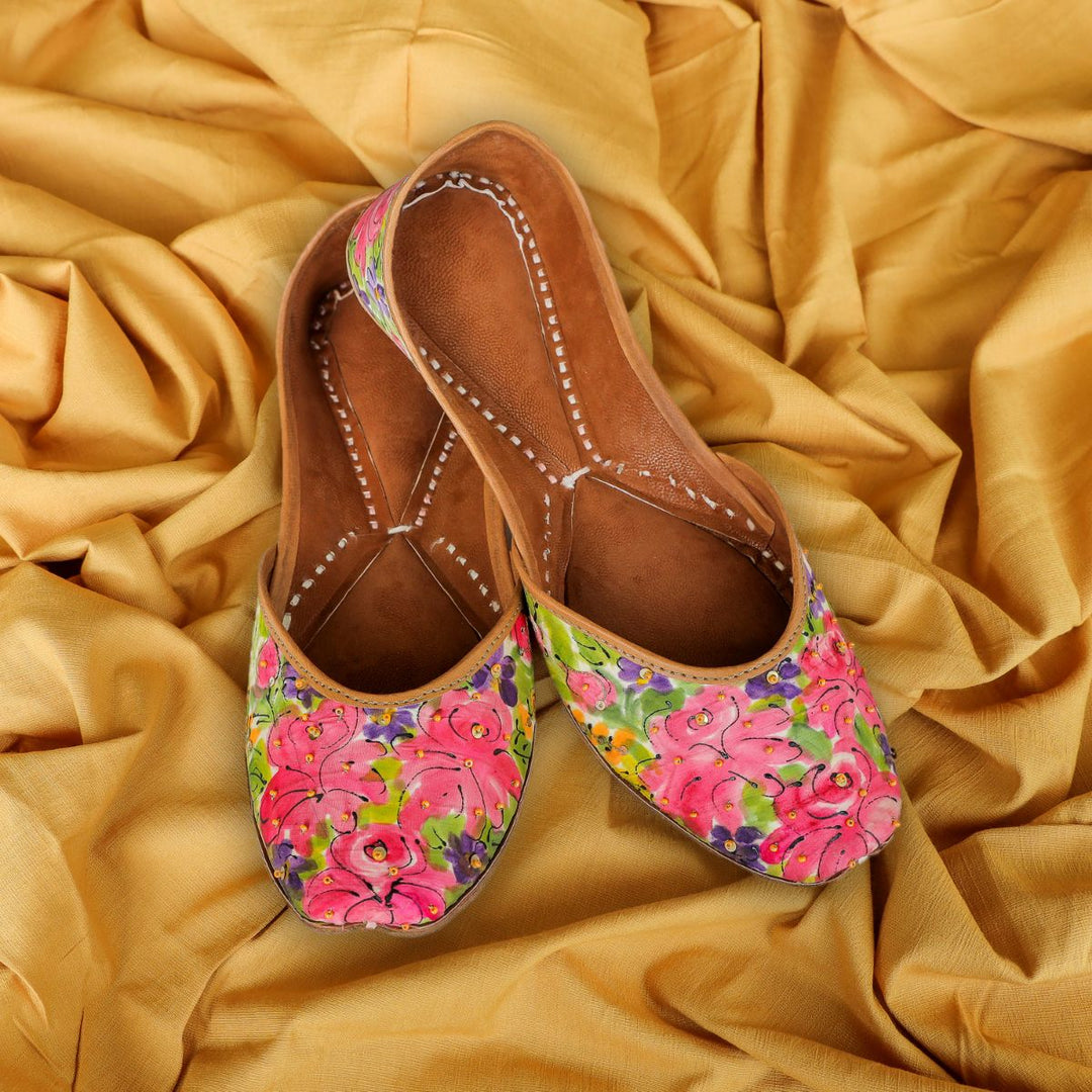 Hand-Crafted Lotus Pure Silk Women Juttis | Hand Painted & Embroidered | Pink