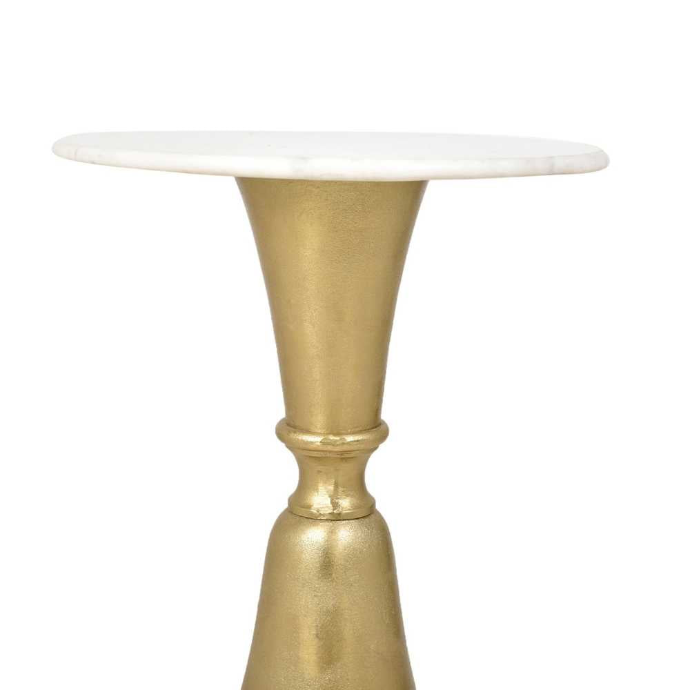 Marble Top End Table In Round | Minimalistic Design | Modern Accent Table | Gold Finish | 19 Inches Tall