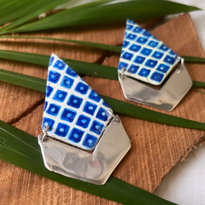 Chequered Earrings | Silver Jewellery | Hand Painted Earrings | Intricate