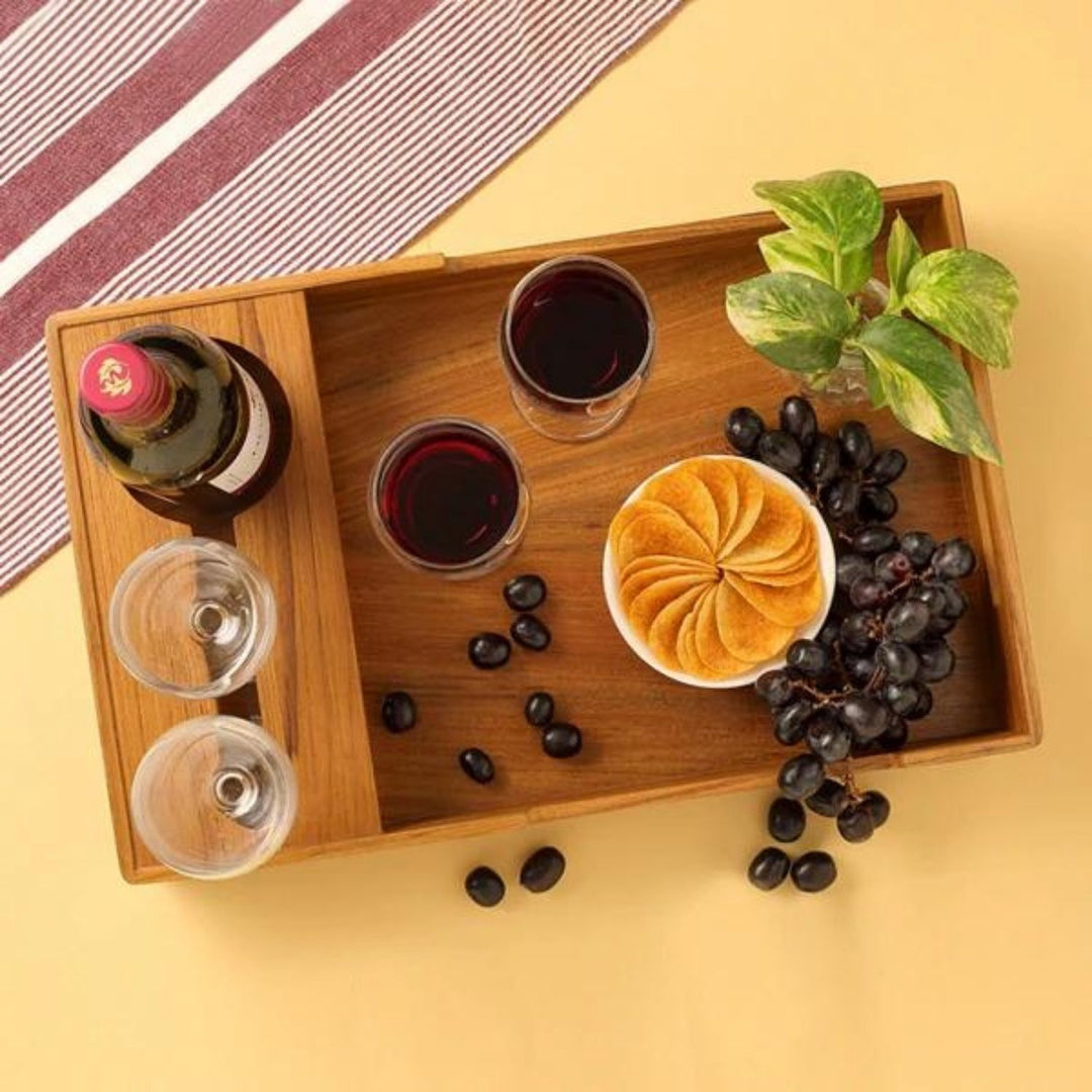 Cresta Wine Serving Tray | Premium Teak Wood | Hand-Crafted | 18 Inch