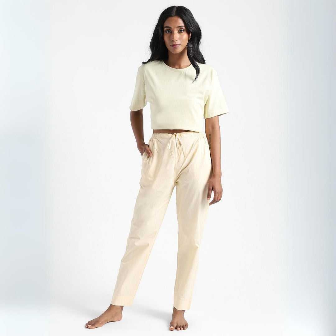 Naturally Dyed Womens Slim Fit Pants | Organic Cotton | Eco-Friendly | Creamy Corn