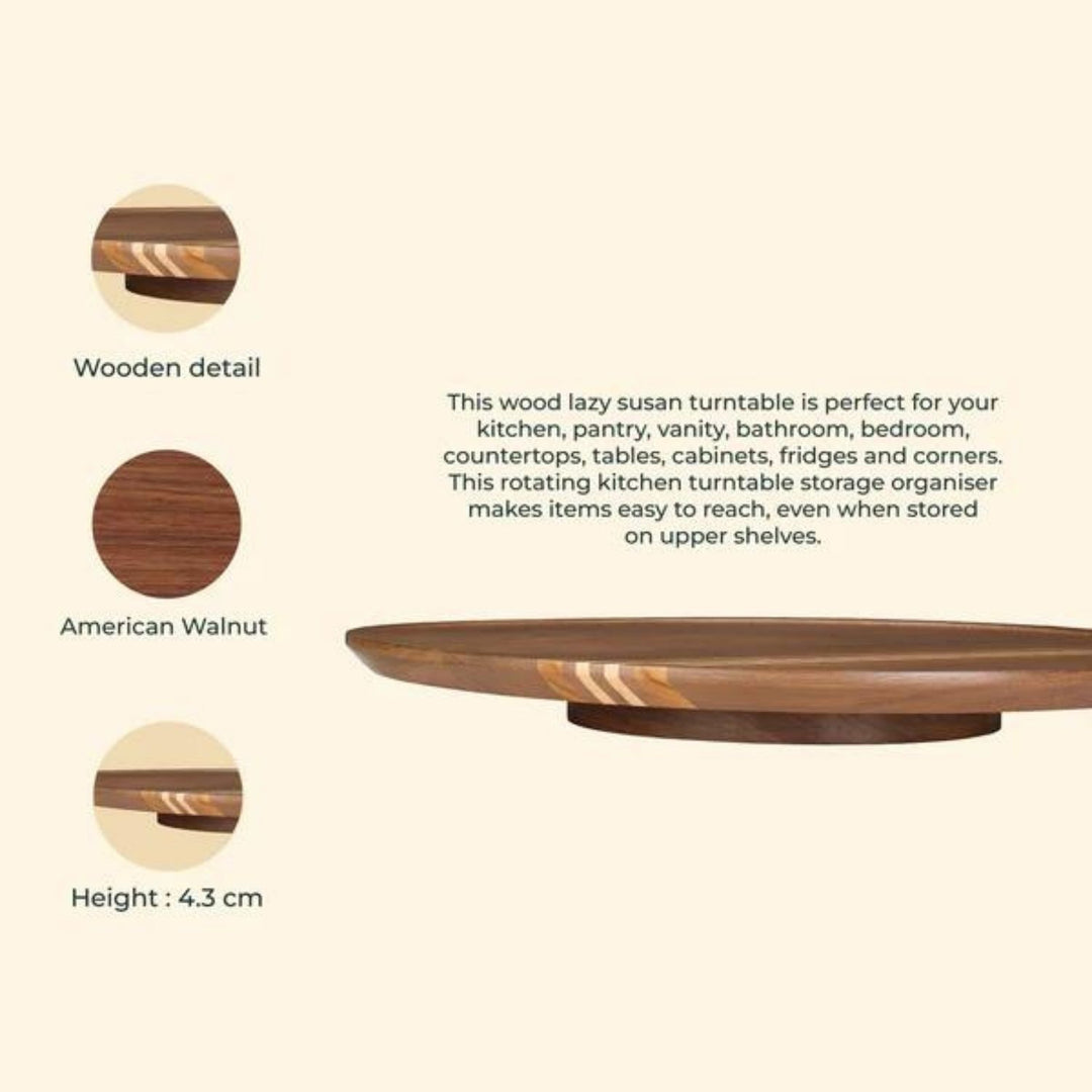 Lazy Susan Turntable | Revolving Tray | American Walnut Wood | 18 Inch