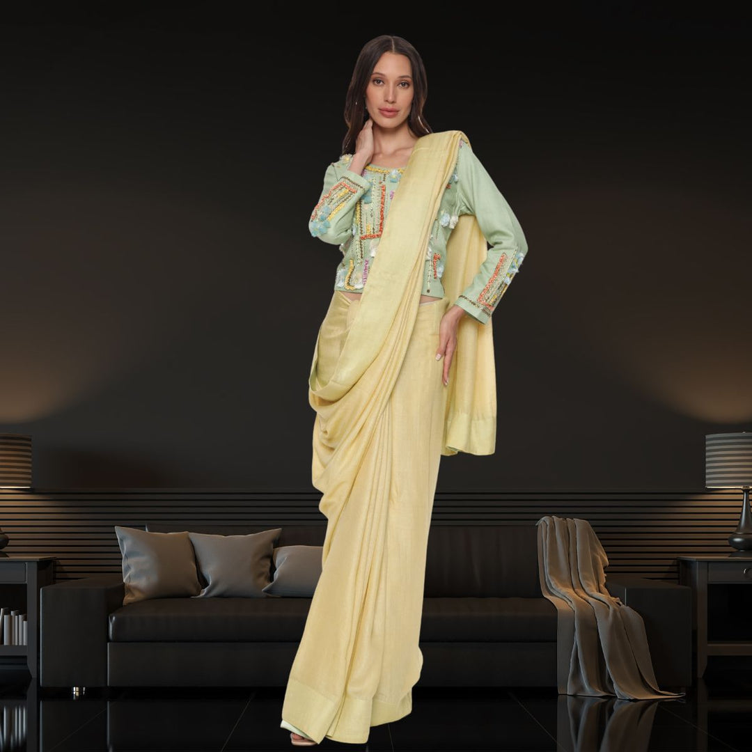 Lemon Tussar Munga Silk Saree | Subtle & Soothing | Festive and Formal Wear