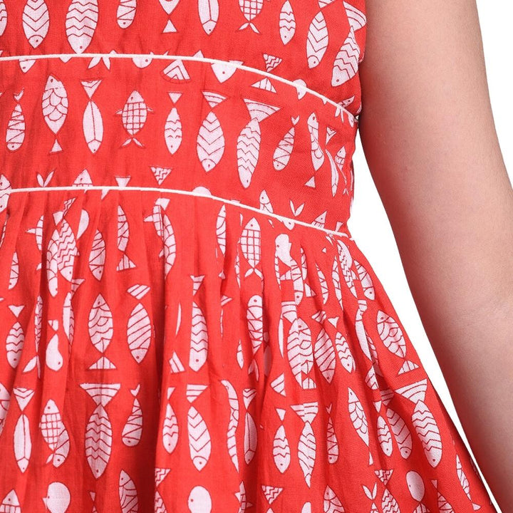 Fish Twirl Dress | Occasion Wear | Cotton | Red And White