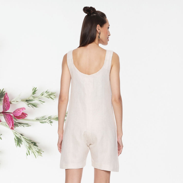 Uber Chic Haydee Linen Romper | Hand-Embroidered