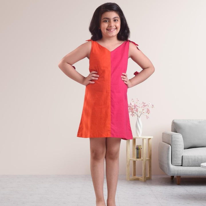 Aurora Dress | Occasion Wear | Cotton | Orange And Pink