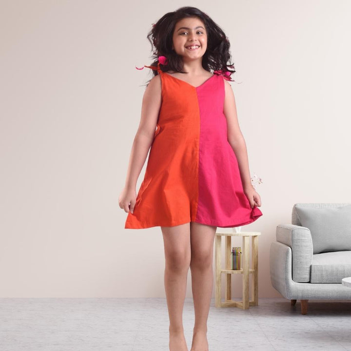 Aurora Dress | Occasion Wear | Cotton | Orange And Pink