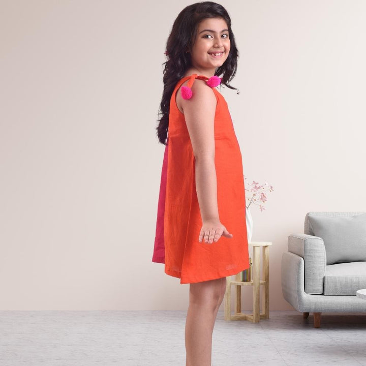 Aurora Dress | Occasion Wear | Cotton | Orange And Pink