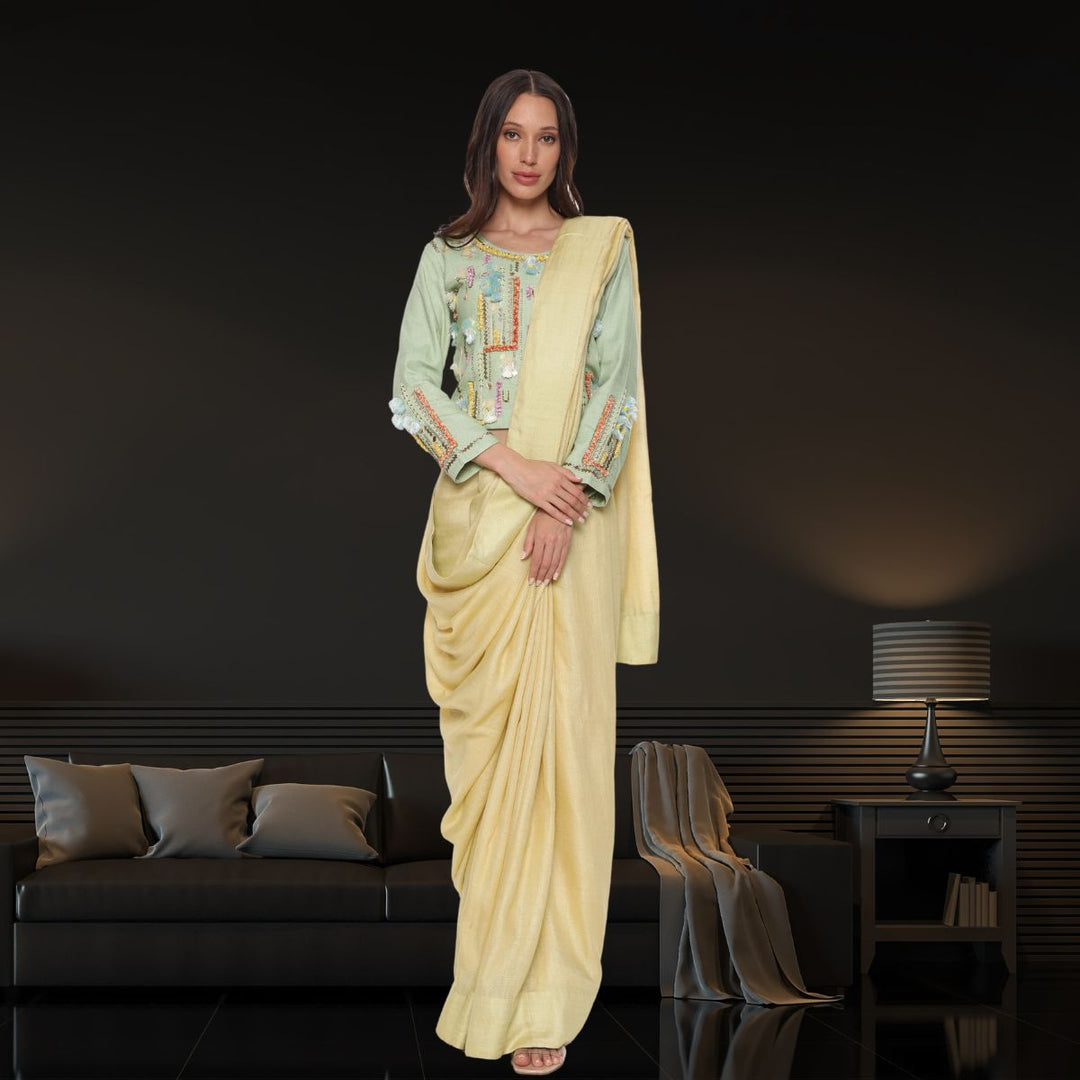 Lemon Tussar Munga Silk Saree | Subtle & Soothing | Festive and Formal Wear