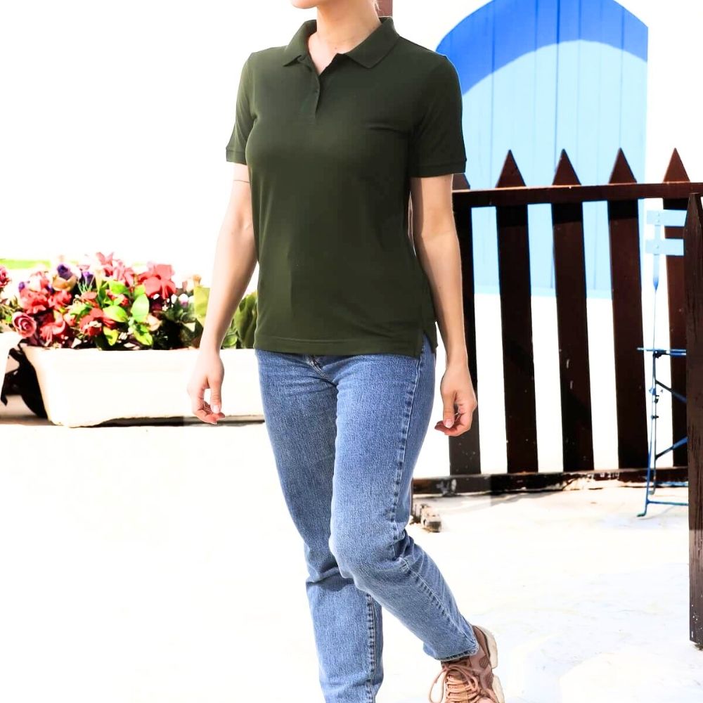 Polo Shirt | Collar T-Shirt | Bamboo | Soft | Casual | Women Active Wear | Olive Green