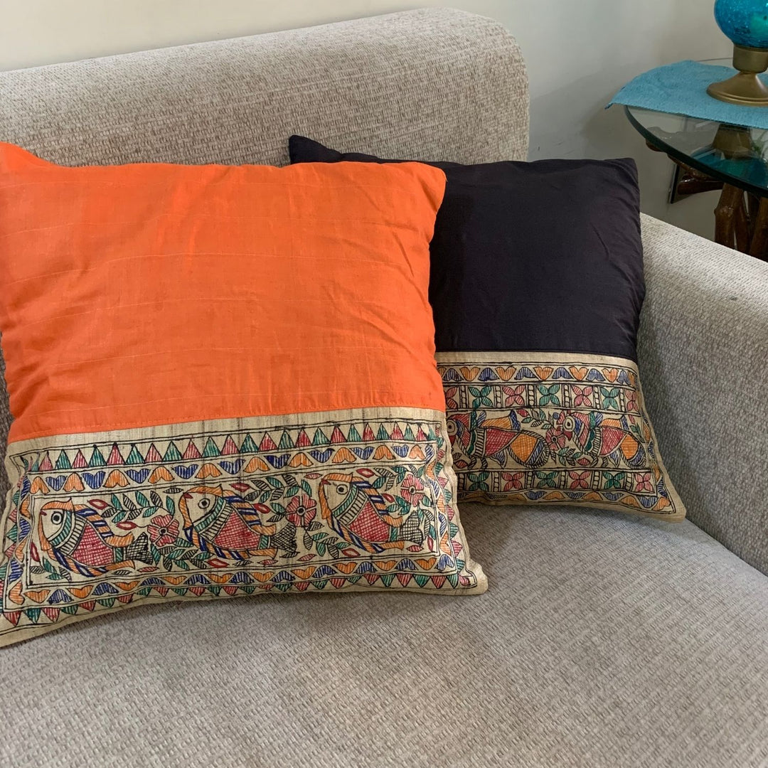 Orange Cushion Cover | Hand-Crafted | Festive Decor | 16" x 16"