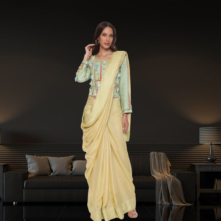 Lemon Tussar Munga Silk Saree | Subtle & Soothing | Festive and Formal Wear