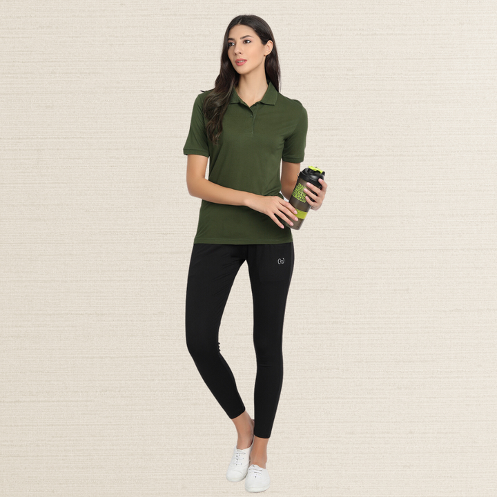 Polo Shirt | Collar T-Shirt | Bamboo | Soft | Casual | Women Active Wear | Olive Green