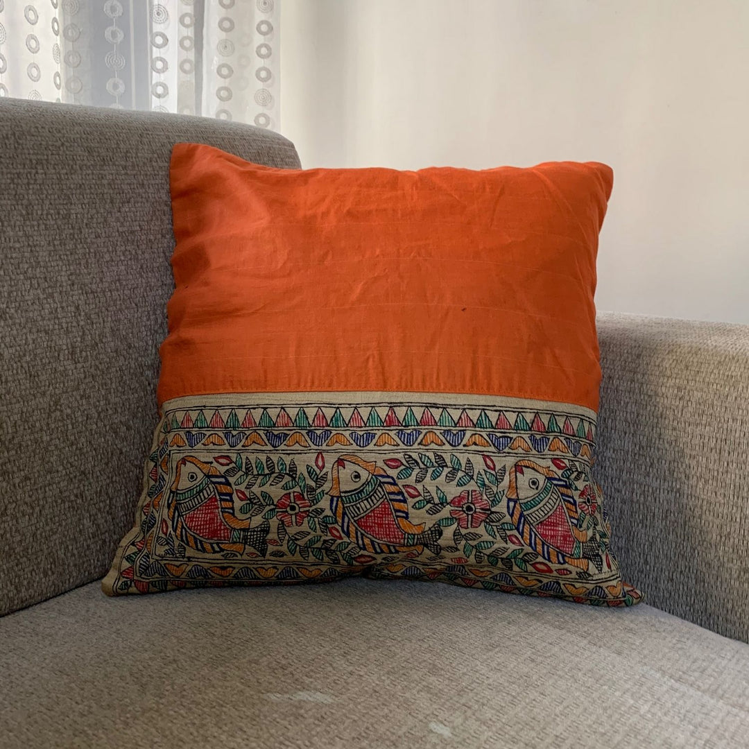 Orange Cushion Cover | Hand-Crafted | Festive Decor | 16" x 16"